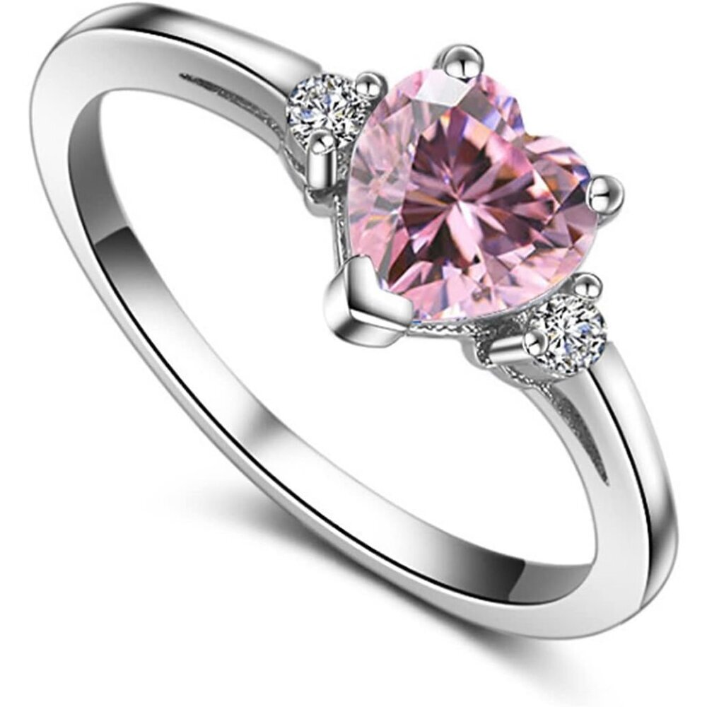 925 Sterling Silver Heart Shaped White Opal Engagement Promise Band Ring